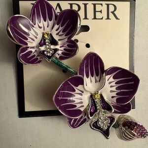 Purple Orchid Brooch Set